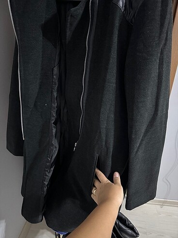 Kaşe deri detaylı kaban - Görsel 4