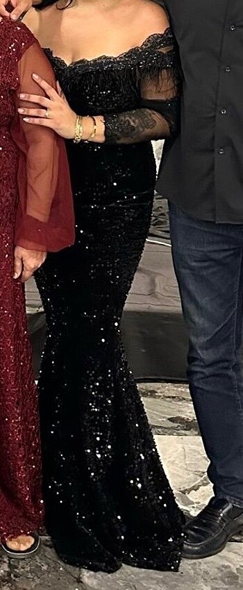 Siyah payet abiye elbise - Görsel 3