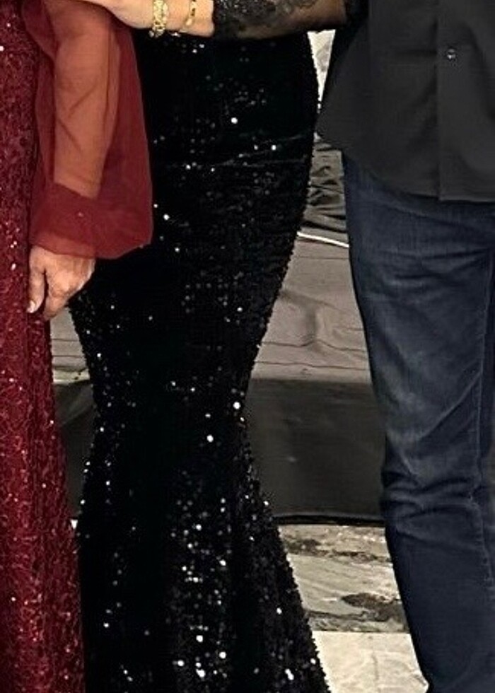 Siyah payet abiye elbise - Görsel 3