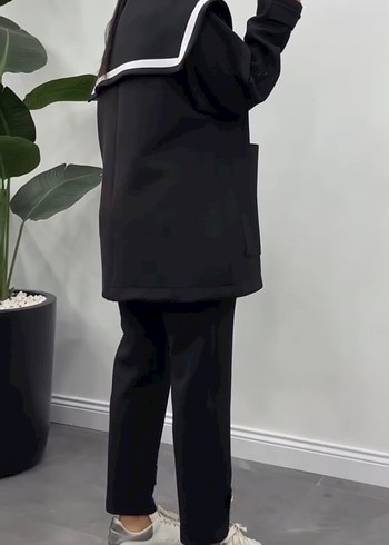 Düğmeli Siyah Midi Kadın Blazer Ceket Takım - Görsel 5