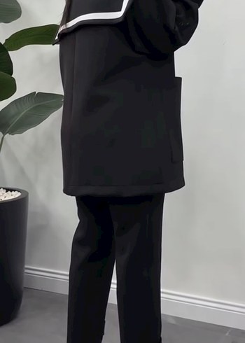 Düğmeli Siyah Midi Kadın Blazer Ceket Takım - Görsel 3