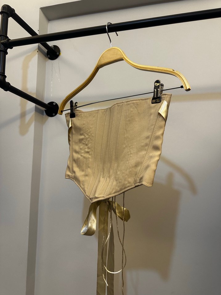 Bej Straplez Kemerli Midi Büstiyer - Görsel 2