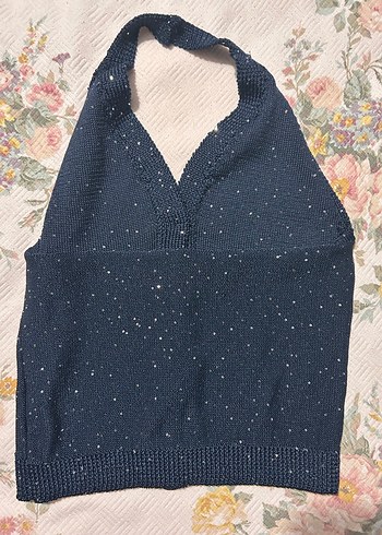 Lacivert simli parıltılı bluz - Görsel 2