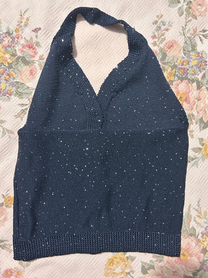 Lacivert simli parıltılı bluz - Görsel 2