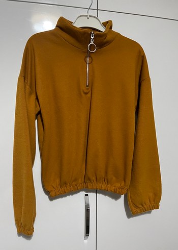 Kahverengi Yarım Fermuarlı Sweatshirt