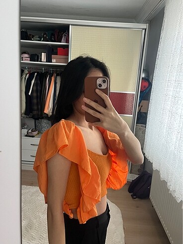 s Beden turuncu Renk Turuncu fırfırlı bluz