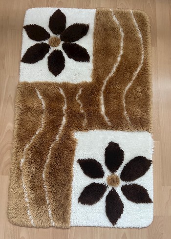 Kahverengi Çiçek Desenli banyo paspas takımı