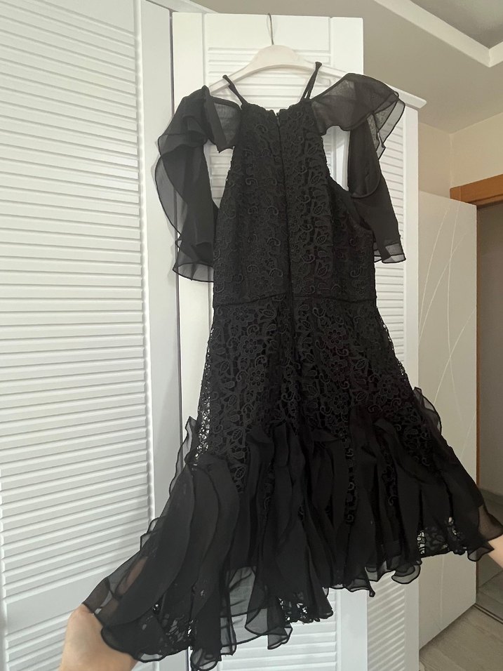 Siyah Nakışlı Straplez Mini Elbise - Görsel 2