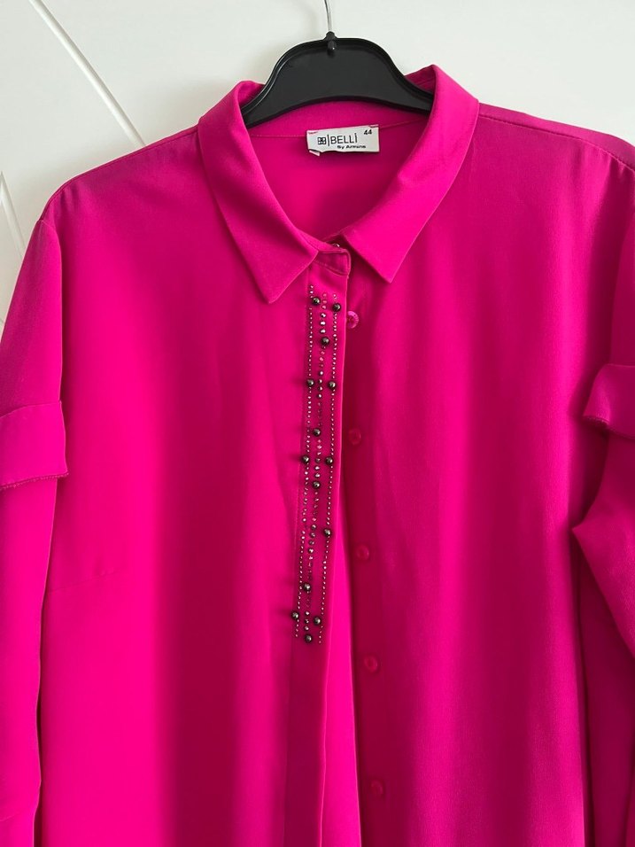 Pembe Uzun Kollu Düğmeli Kadın Tunik - Görsel 2