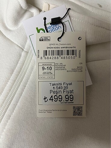 12-13 Yaş Beden beyaz Renk KOTON Orjinal Erkek Çocuk Sweat Ekru