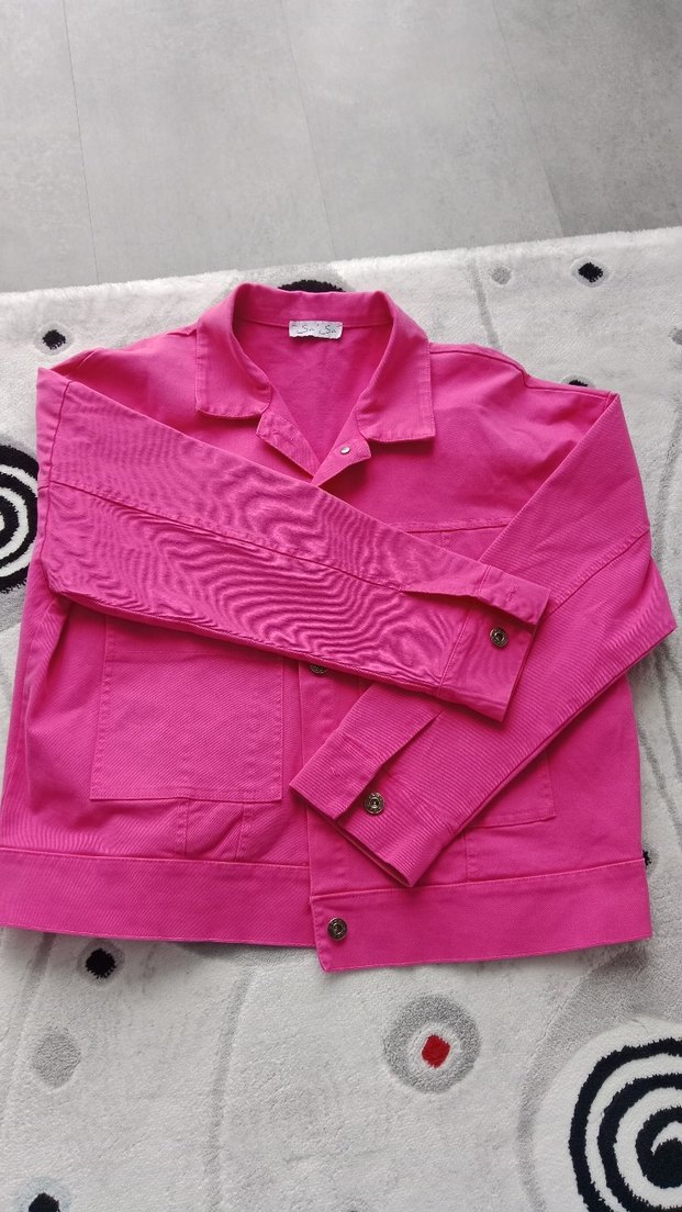 Pembe Kadın Kısa Kollu Denim Ceket - Görsel 3