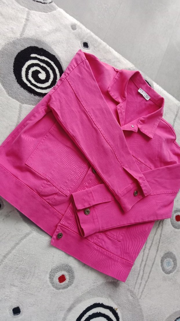 Pembe Kadın Kısa Kollu Denim Ceket - Görsel 2