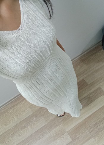 Beyaz Örgü Uzun Kadın Elbise - Görsel 4