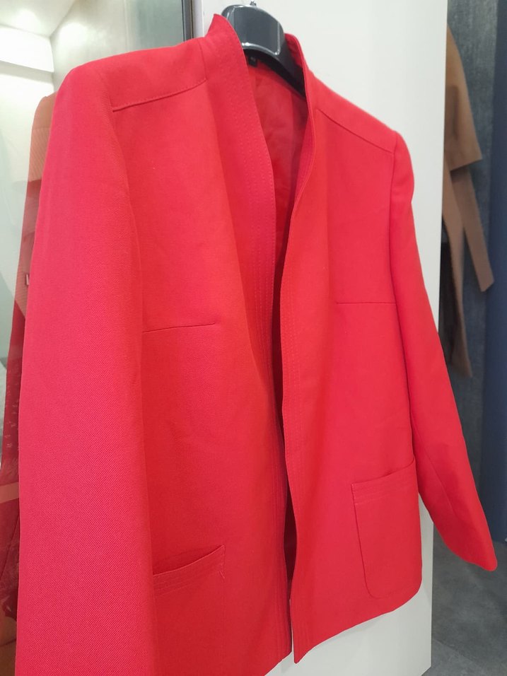 Düğmeli Kırmızı Kadın Blazer Ceket - Görsel 2