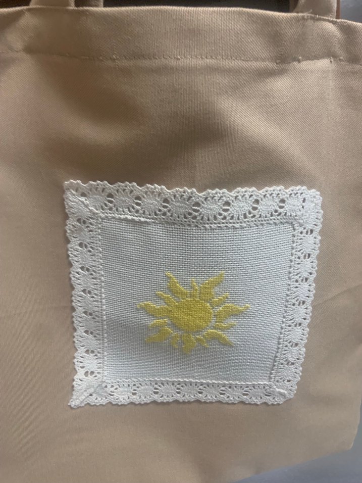 Bej Nakışlı ve Dantelli Kumaş Kadın Çanta - Görsel 3