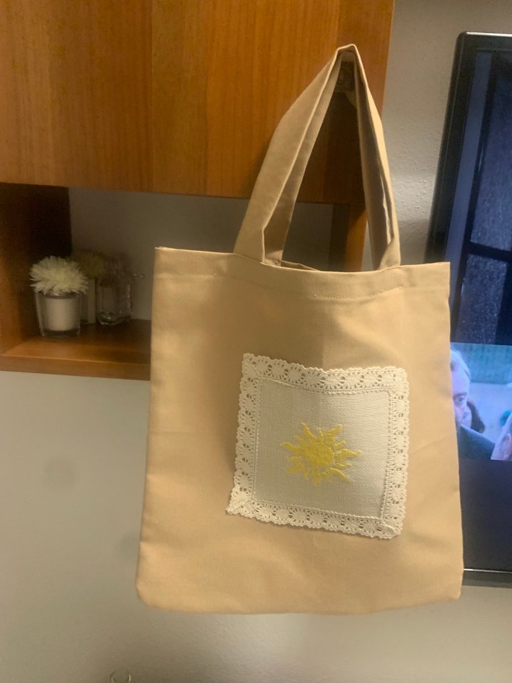 Bej Nakışlı ve Dantelli Kumaş Kadın Çanta - Görsel 4