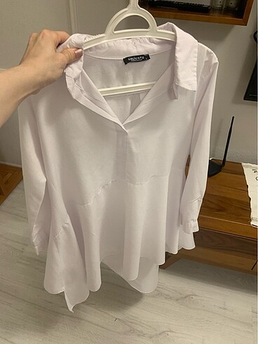 Asimetrik kesim beyaz uzun gömlek - Görsel 6