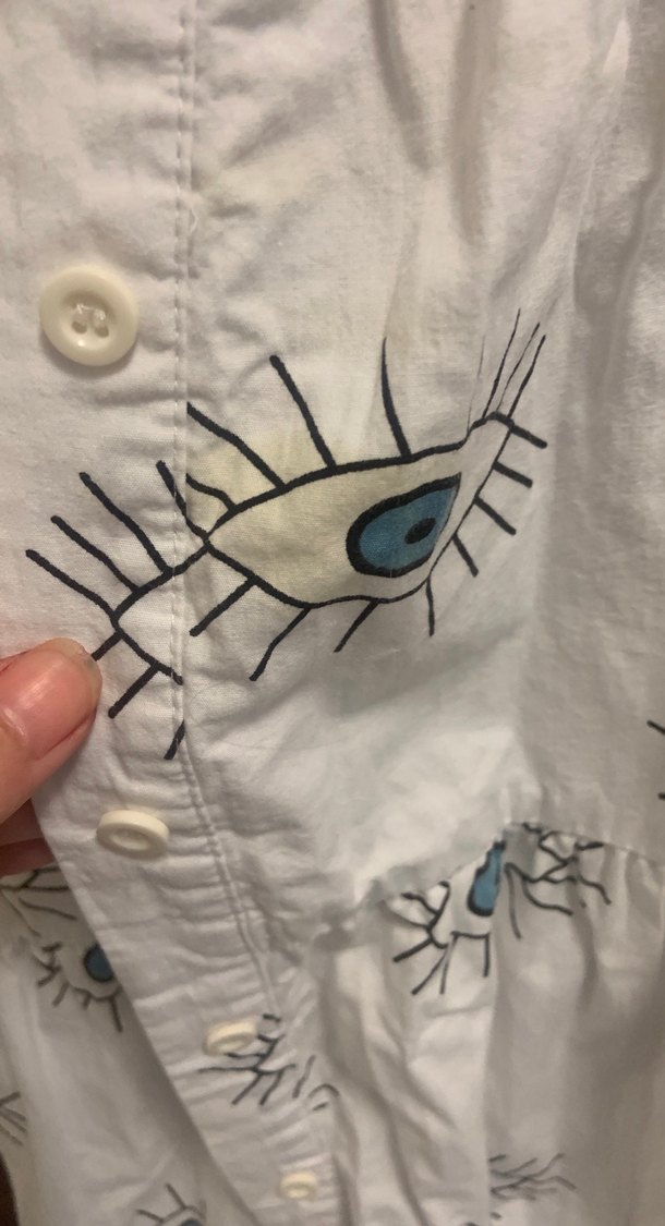 Nakışlı, V Yakalı, Düğmeli Uzun Keten Elbise - Görsel 3