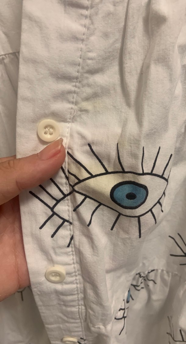 Nakışlı, V Yakalı, Düğmeli Uzun Keten Elbise - Görsel 4