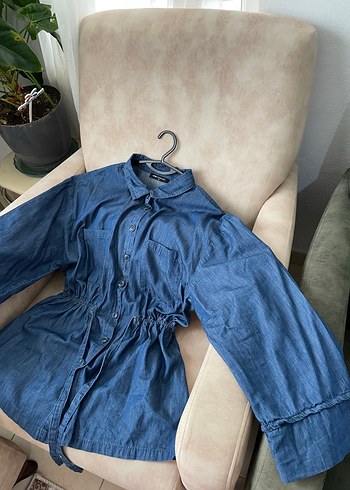 Düğmeli Mavi Kadın Denim Ceket