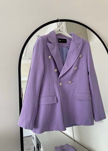 Düğmeli Mor Kadın Blazer