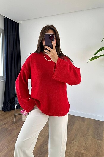 Kırmızı Oversize Kazak