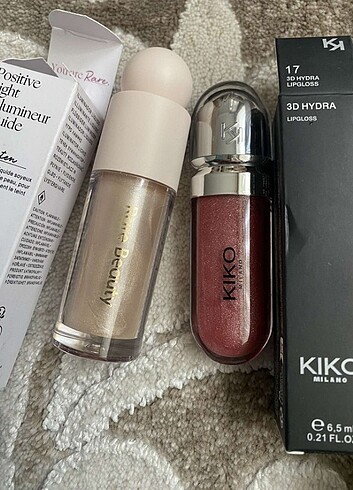 Rare beauty Aydınlatıcı ve kiko lipgloss 