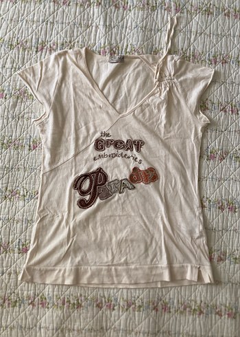 s Beden ten rengi Renk american vintage kısa kollu baskılı bluz