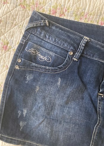 xl Beden lacivert Renk ed hardy american vintage işlemeli mini kot etek