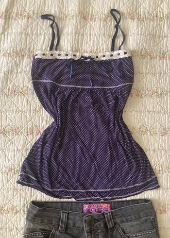 mango american vintage puantiyeli askılı bluz büstiyer
