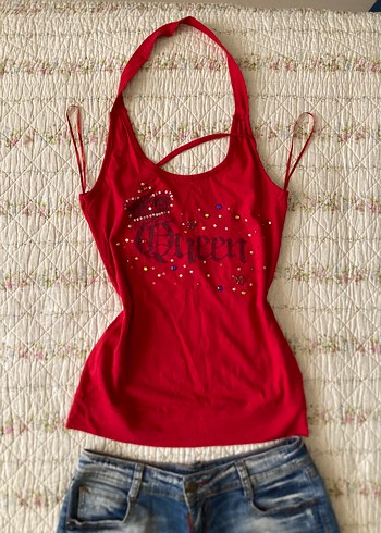 bershka american vintage 2000s boyundan bağlamalı bluz