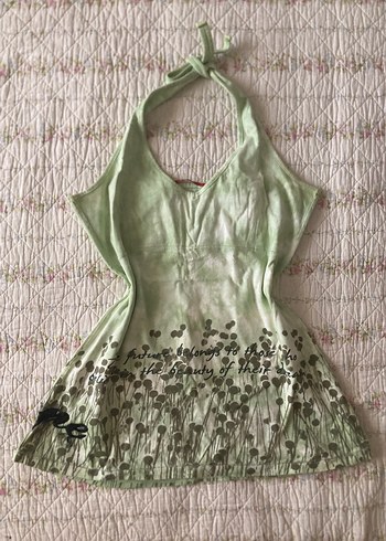 ltb american vintage yeşil boyundan bağlamalı yazı detaylı bluz