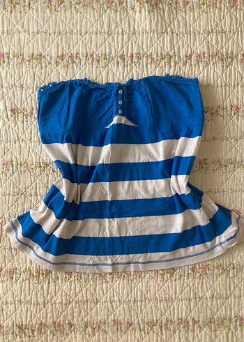 american vintage mavi çizgili straplez bluz büstiyer