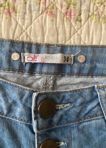 American Vintage Nakışlı Mavi Mini Düğmeli Kot Şort
