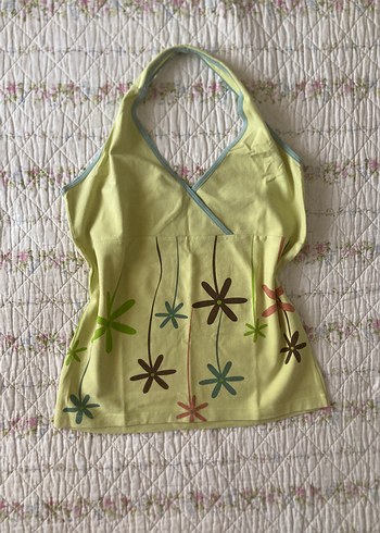 american vintage çiçekli boyundan bağlamalı bluz büstiyer