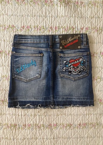 ed hardy american vintage y2k işlemeli mini kot etek
