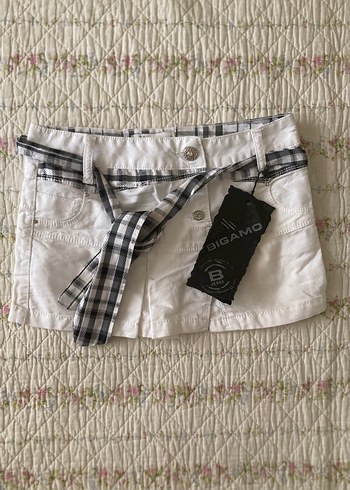 american vintage ekose kemerli beyaz mini cep işlemeli etek