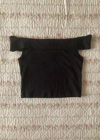 american vintage siyah madonna yaka kısa kollu crop bluz