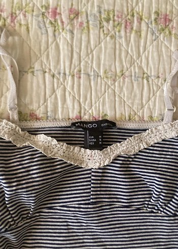 s Beden gri Renk mango american vintage çizgili dantelli bluz büstiyer