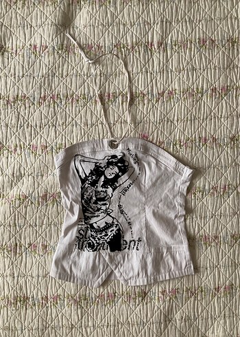 TÜKENDİ american vintage straplez askılı baskılı bluz büstiyer