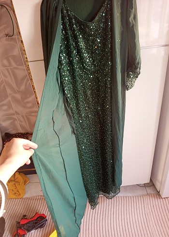 Parlak Yeşil Uzun Abiye Elbise 44 46 beden - Görsel 4