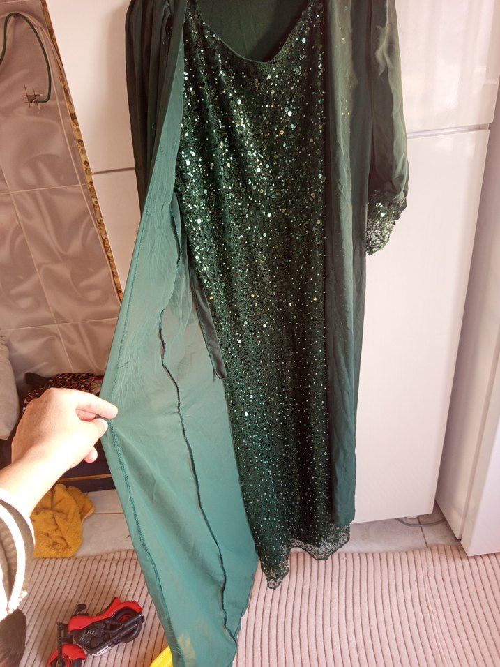 Parlak Yeşil Uzun Abiye Elbise 44 46 beden - Görsel 4