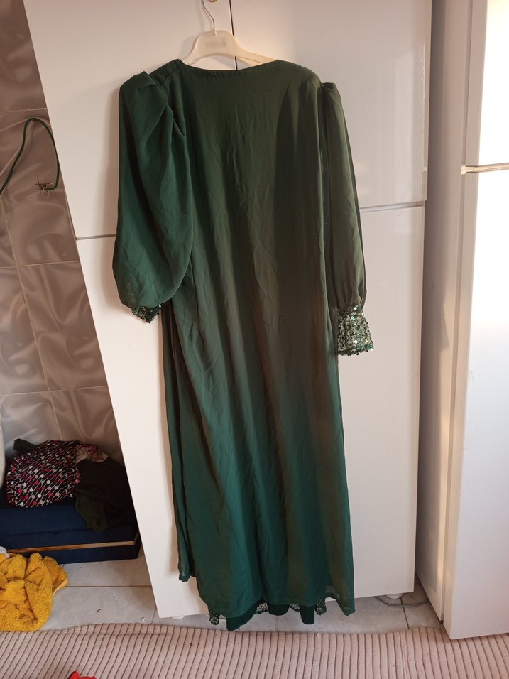 Parlak Yeşil Uzun Abiye Elbise 44 46 beden - Görsel 3