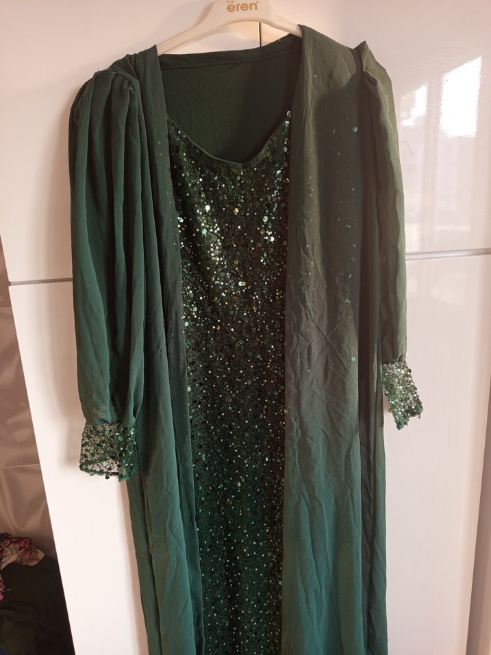 Parlak Yeşil Uzun Abiye Elbise 44 46 beden - Görsel 2