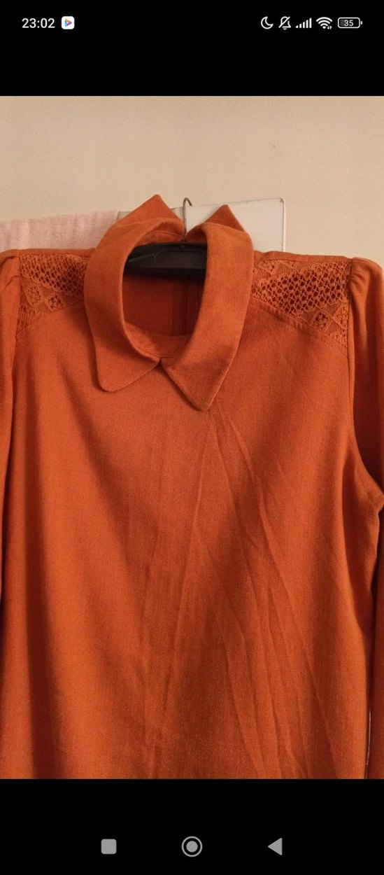 Uzun Kollu Bej Keten Tunik - Görsel 3