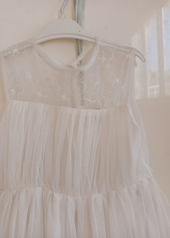 Beyaz Kız Çocuk Fırfırlı Bohem Elbise - Görsel 2