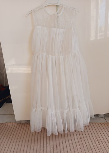 Beyaz Kız Çocuk Fırfırlı Bohem Elbise - Görsel 3