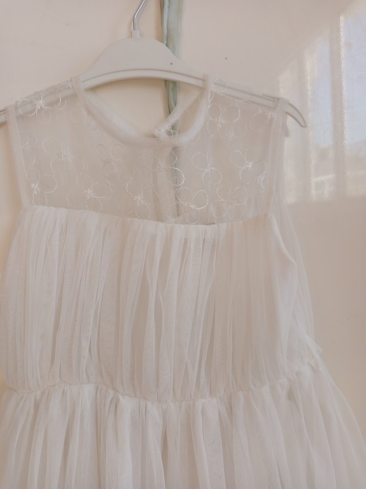 Beyaz Kız Çocuk Fırfırlı Bohem Elbise - Görsel 2