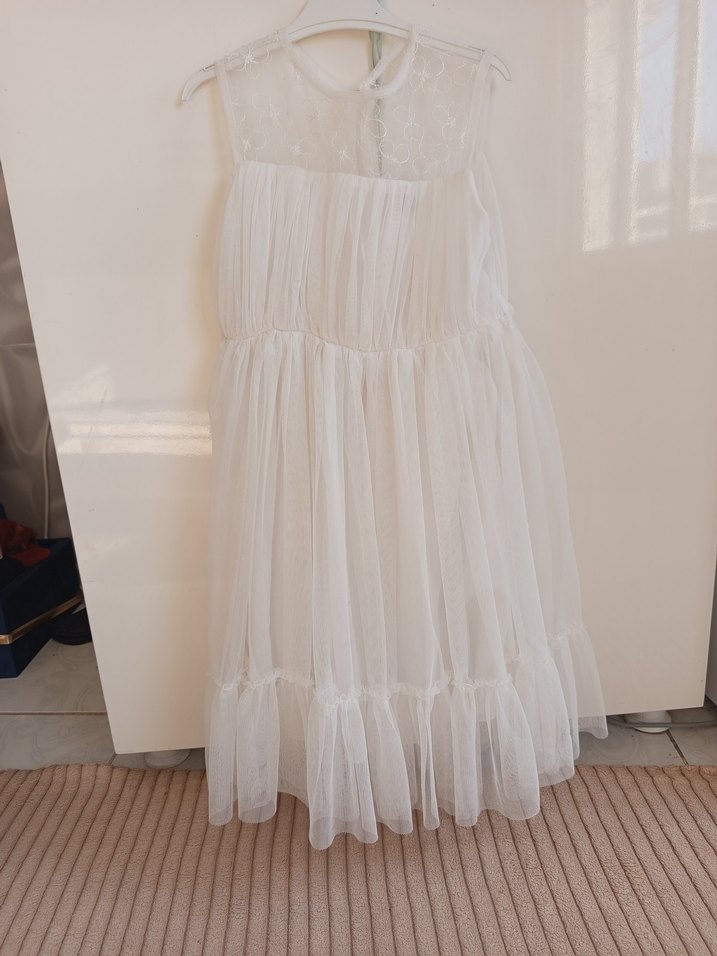 Beyaz Kız Çocuk Fırfırlı Bohem Elbise - Görsel 3