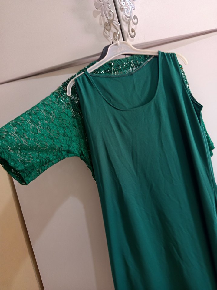 Yeşil Payetli Uzun Kadın Elbise - Görsel 3